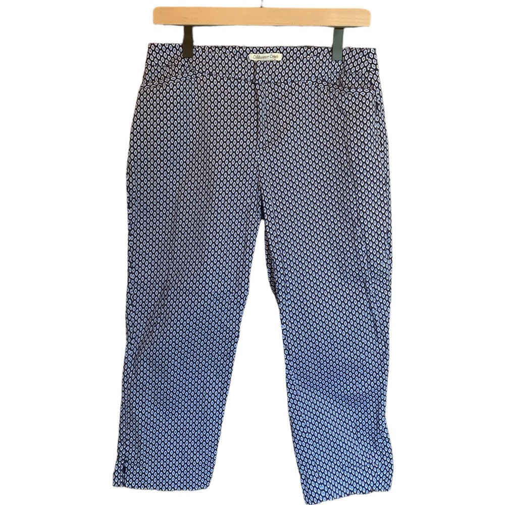 Black blue white cropped pants Coldwater Creek natural fit flat front size 6